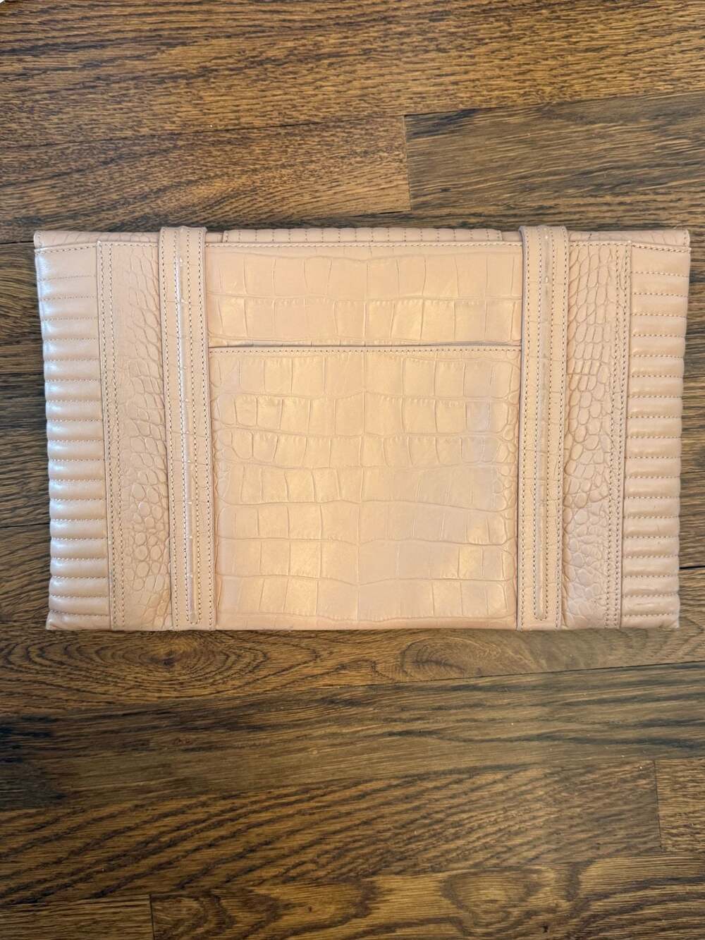 Reece Hudson Bowery Oversized Envelope Clutch in Nude Croc-Embossed Leather - Picture 3 of 4